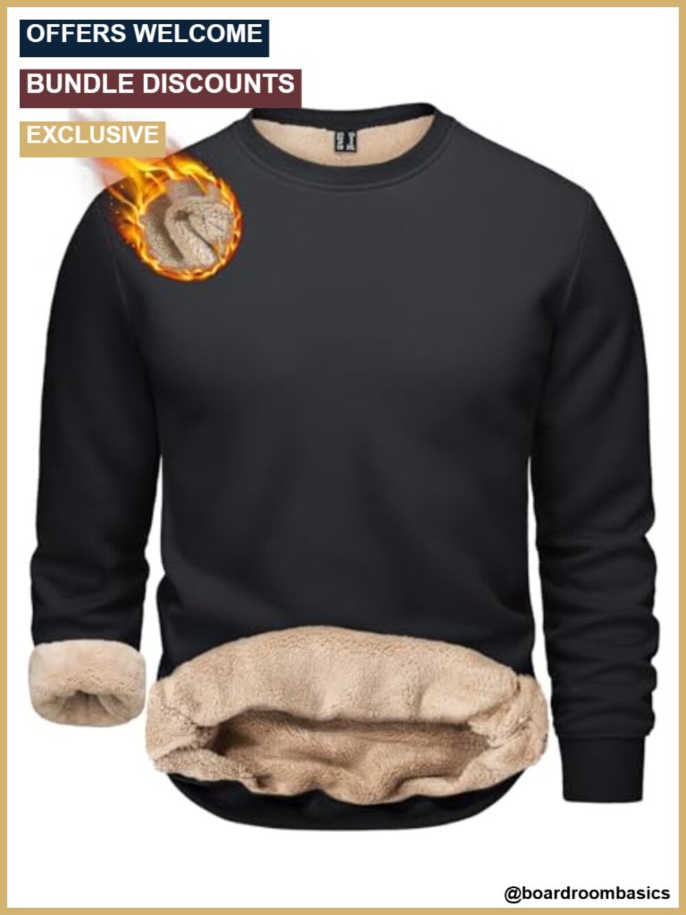 Men's Sherpa Lined Crewneck Sweatshirt Thermal Fleece Pullover Winter